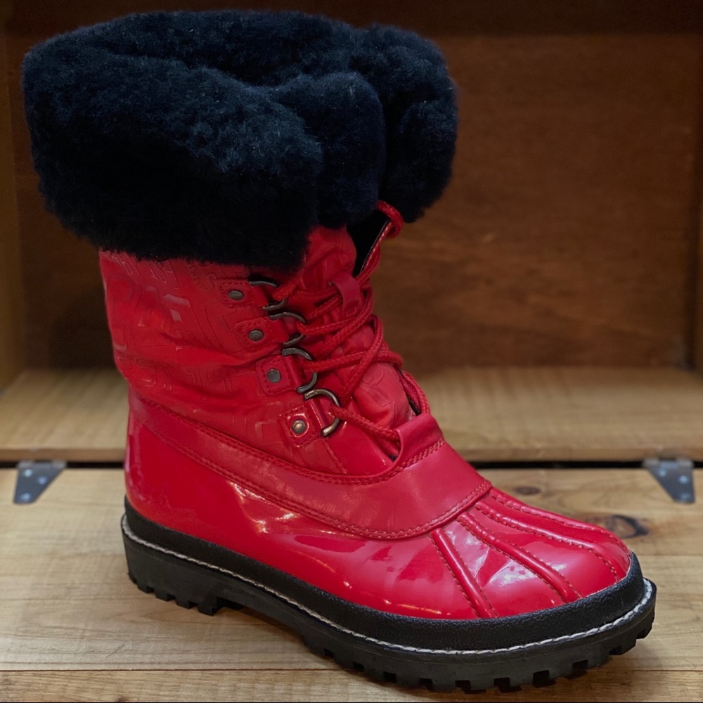 Coach Leonora Fur Winter Boots Signature Red